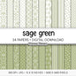 Sage Green Digital Paper Pack, Minimal Boho Floral Patterns, Earthy Green & White Scrapbook, Botanical Background