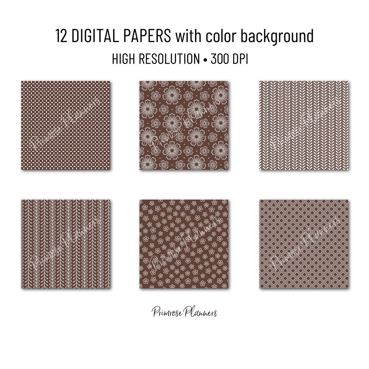 Brown and White Digital Paper, Minimalist Boho Patterns, Neutral Farmhouse Scrapbooking, Vintage Planner Print