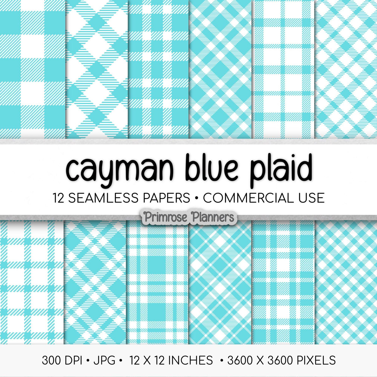 Seamless Bright Aqua Plaid Digital Paper, Buffalo Check, Turquoise Tartan Patterns, Summer Pool Party, Commercial Use, 300 DPI
