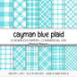 Seamless Bright Aqua Plaid Digital Paper, Buffalo Check, Turquoise Tartan Patterns, Summer Pool Party, Commercial Use, 300 DPI