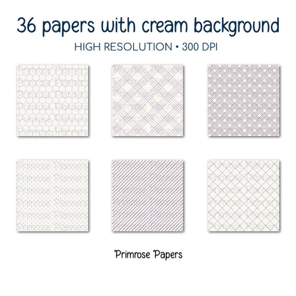 Whimsical Garden Digital Paper Bundle | Minimal Floral, Geometric Patterns | Dusty Lilac, Muted Plum | Fairycore Scrapbook Backgrounds