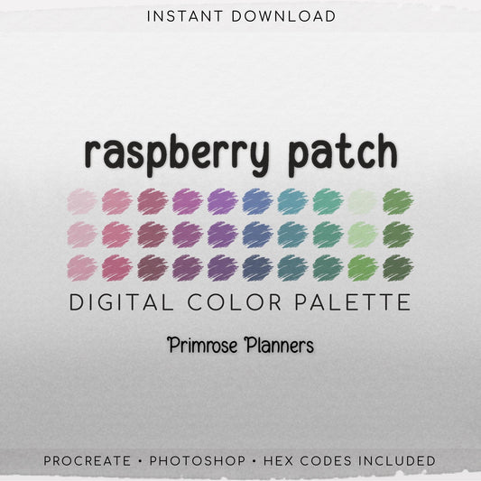 Raspberry Berry Procreate Palette & Photoshop Swatches, Red Purple Green, Summer Garden Aesthetic, Hex Codes