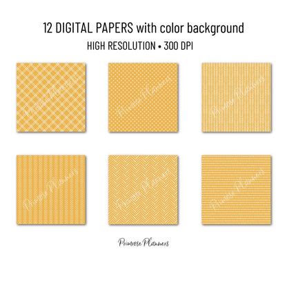 Boho Gold Digital Paper | Minimalist Mustard Yellow & White Patterns | Abstract Organic Shapes | Modern Printable Scrapbook Backgrounds