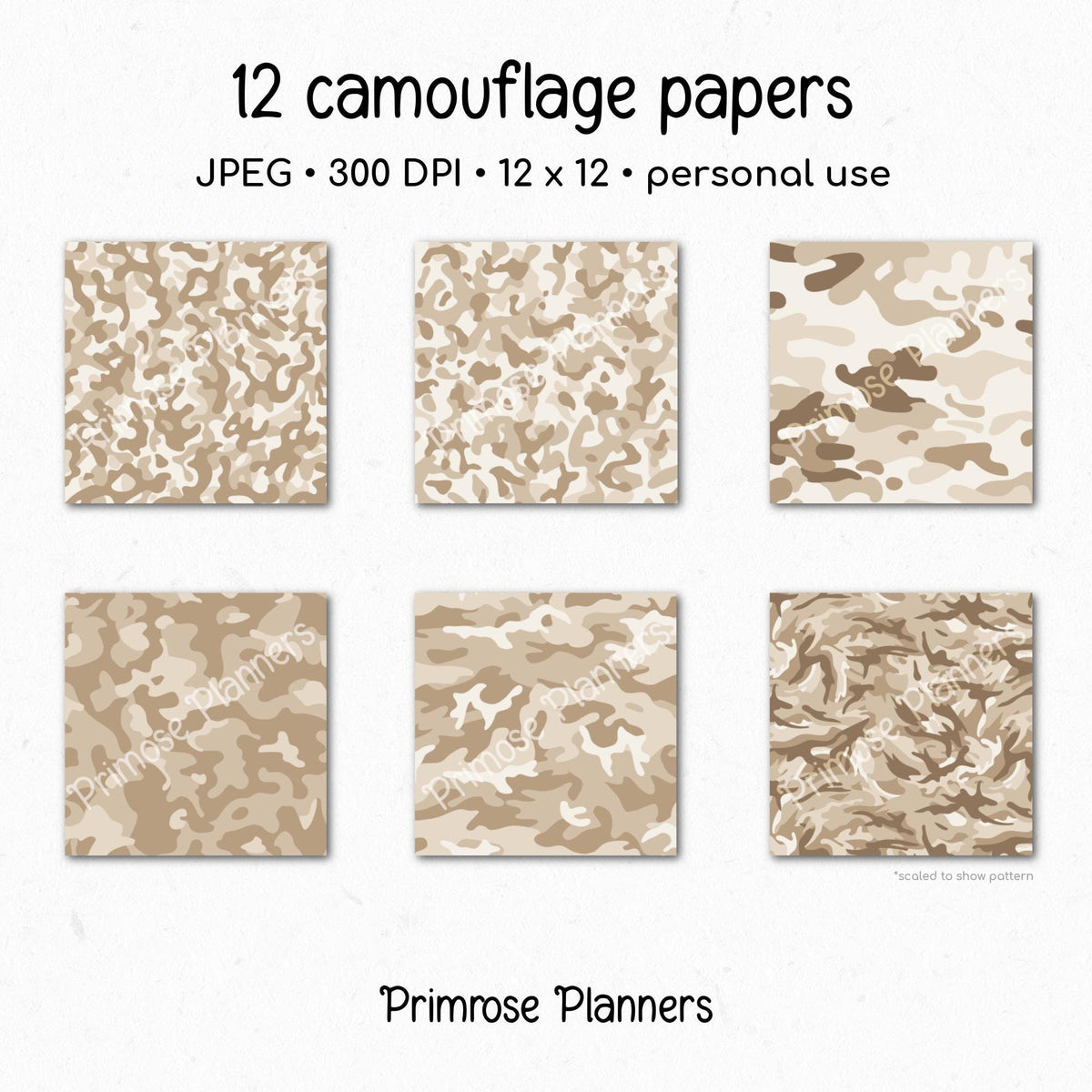 Cream Tan Camouflage Digital Paper, Neutral Scrapbook Background (Instant Download)