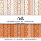 Rust Orange Digital Paper Pack, Minimal Boho Floral Patterns, Terracotta & White Scrapbook, Burnt Orange Background