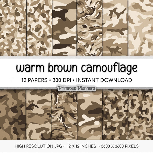 Warm Brown Camouflage Digital Paper, Rustic Western Scrapbook Background (Instant Download)