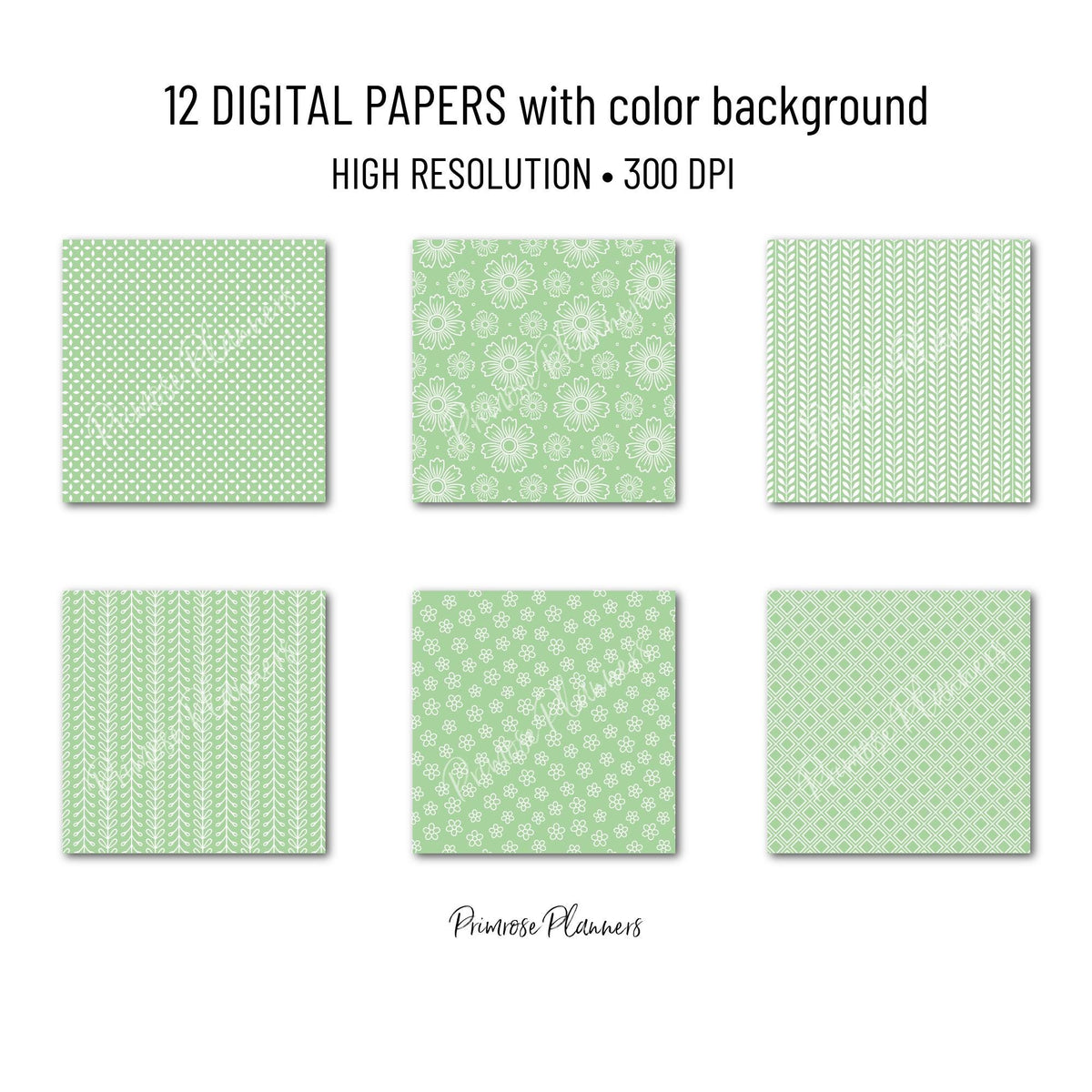 Pistachio Green Digital Paper, Minimal Boho Floral Seamless Patterns, Pastel Mint & White Scrapbook Paper, Soft Spring Background