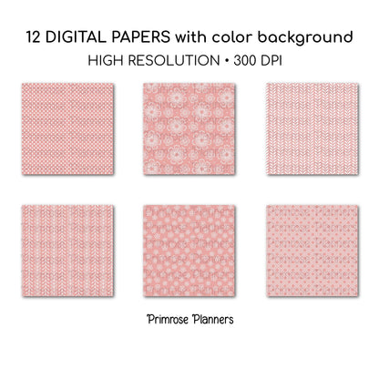 Peach and White Digital Paper, Minimalist Boho Patterns, Soft Apricot Scrapbooking, Spring & Nursery Print