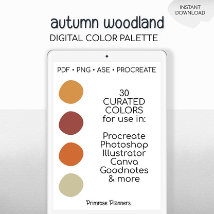 Autumn Woodland Procreate Palette, Fall Forest Color Swatches, Moody Warm Aesthetic Digital Download