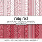 Ruby Red Digital Paper | Minimal Floral Patterns | Deep Crimson & White | Printable Christmas and Valentine Scrapbook Backgrounds
