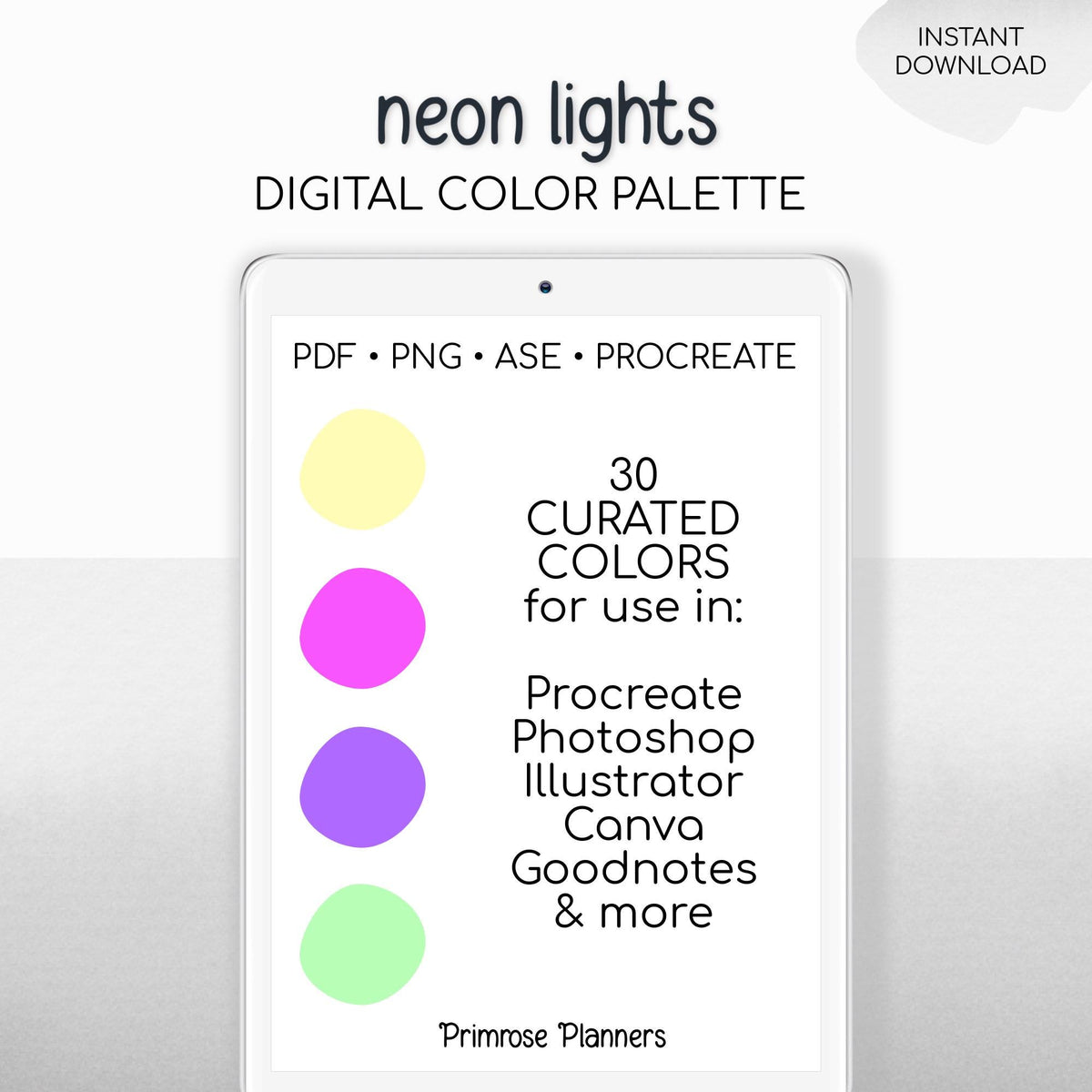 Neon Procreate Palette, 30 Vibrant Summer Color Swatches, Fluorescent Bright Aesthetic Digital Download