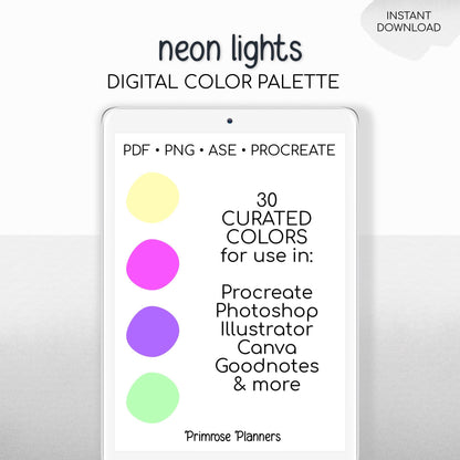 Neon Procreate Palette, 30 Vibrant Summer Color Swatches, Fluorescent Bright Aesthetic Digital Download