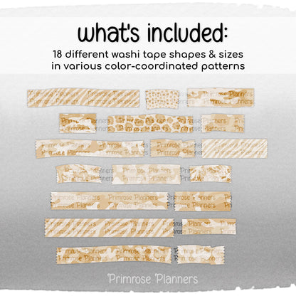 Tan Beige Camo & Leopard Print Digital Washi Tape GoodNotes Stickers