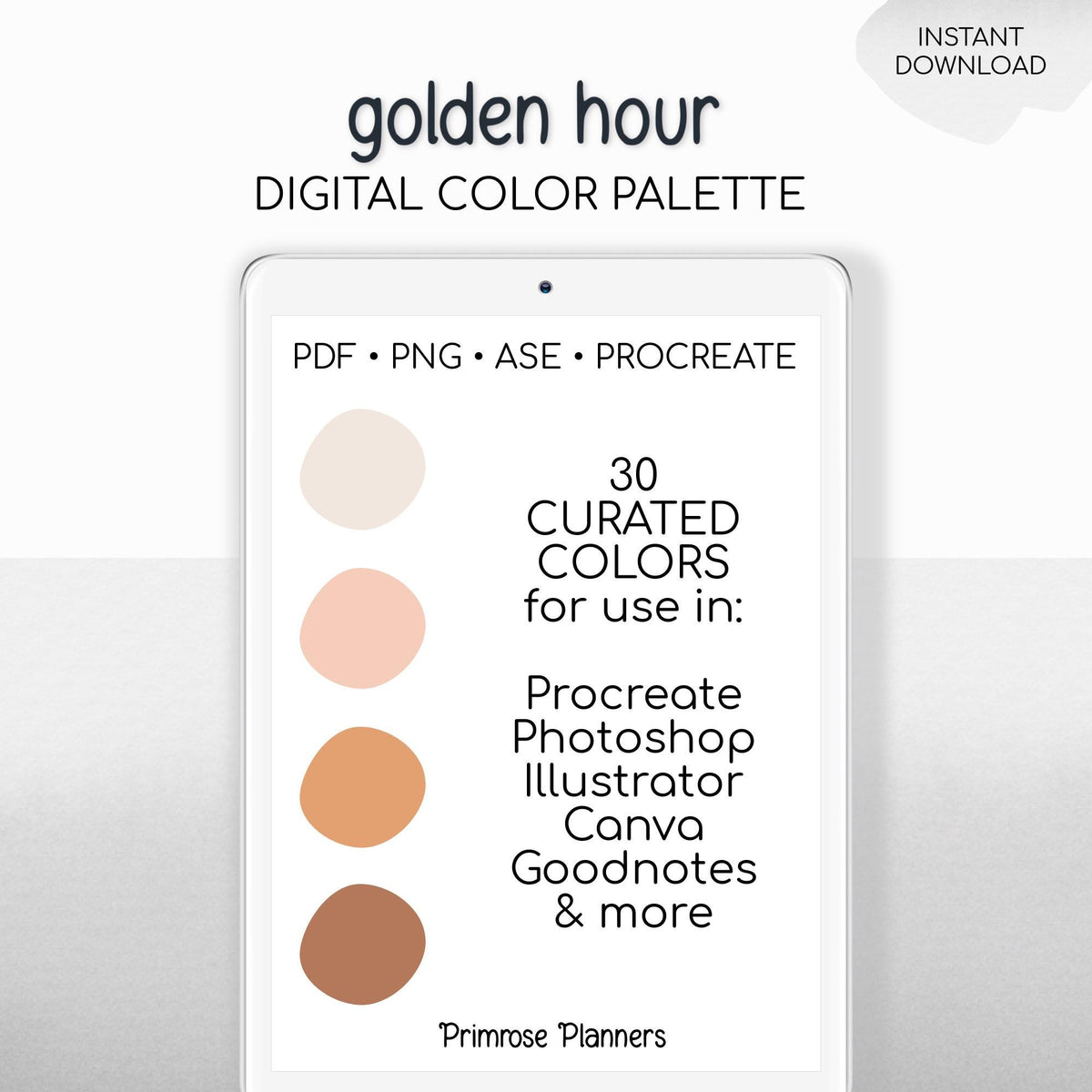 Golden Hour Procreate Palette & Photoshop Swatches, Warm Sunset Neutrals, Burnt Orange Copper Rust Beige, Hex Codes