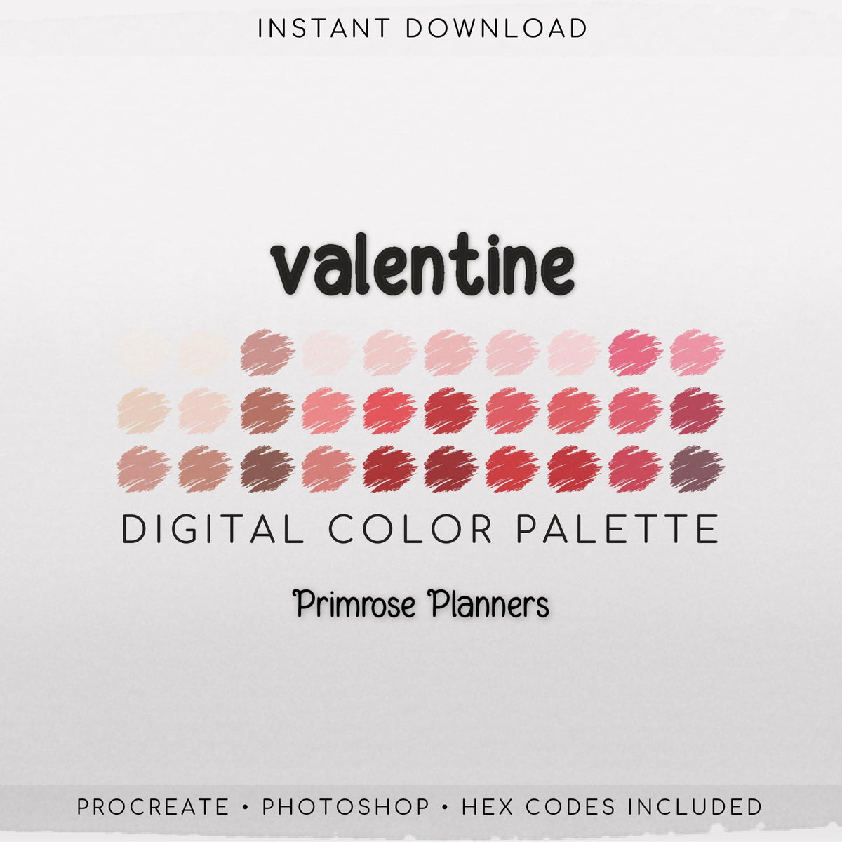 Valentine Digital Color Palette - Color Chart | Goodnotes Tool | iPad Procreate | Digital Download | Pink and Red Color Palette | HEX Codes