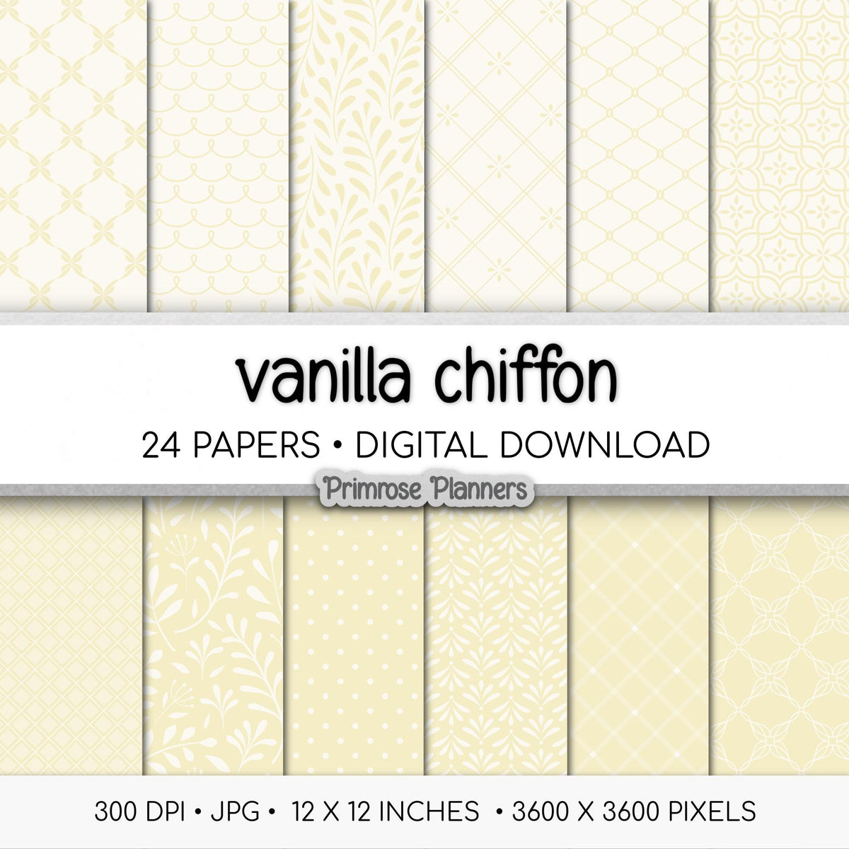 Vanilla Yellow Digital Paper Pack, Cream and Ivory Patterns, Botanical and Geometric Designs for Planners, Cards, Invites