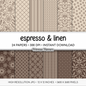 Espresso Brown Digital Paper | Scandi Botanical & Bold Geometric | Linen Beige Folk Art Printables | Junk Journal Pages