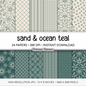 Deep Teal Digital Paper | Scandi Botanical & Bold Geometric | Moody Folk Art Printables | Junk Journal Pages