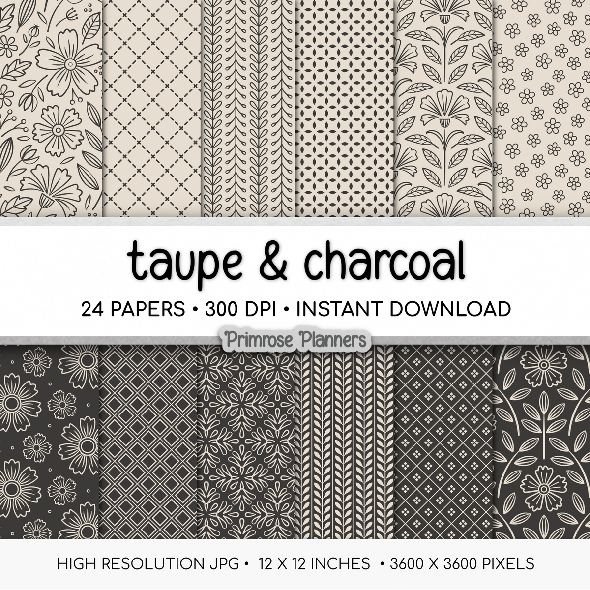 Moody Neutral Paper Pack | Scandinavian Minimalist Background | Retro Boho Line Art | Earthy Scrapbook Pages