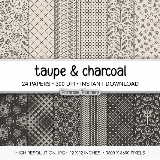Moody Neutral Paper Pack | Scandinavian Minimalist Background | Retro Boho Line Art | Earthy Scrapbook Pages