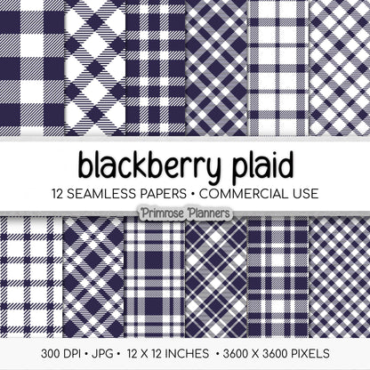 Seamless Blackberry Purple Plaid Digital Paper, Buffalo Check, Dark Tartan Patterns, Fall Scrapbook, Commercial Use, 300 DPI