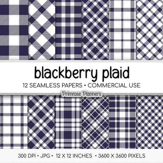 Seamless Blackberry Purple Plaid Digital Paper, Buffalo Check, Dark Tartan Patterns, Fall Scrapbook, Commercial Use, 300 DPI