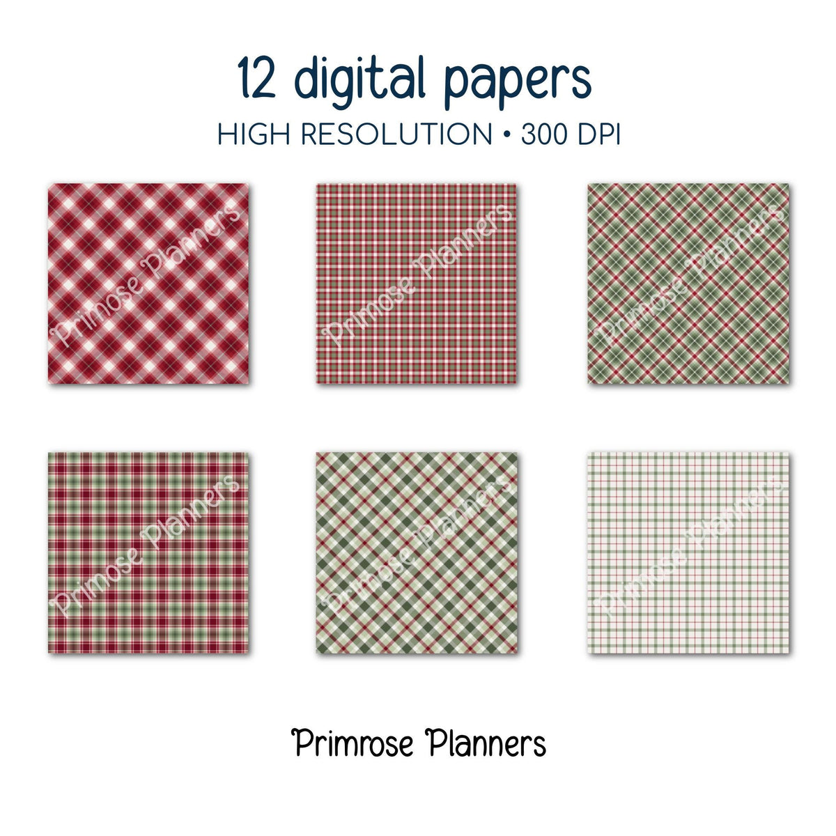Christmas Digital Paper, Red and Green Plaid, Buffalo Check Texture, Holiday Tartan Printable, Commercial Use Backgrounds for Card Making