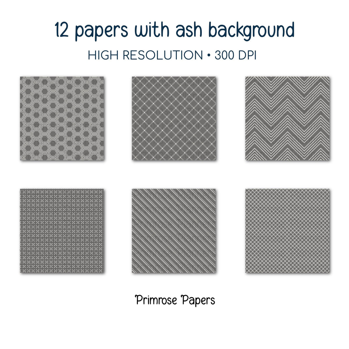 Charcoal Grey Digital Paper | Minimal Floral, Geometric Patterns | Ash, Cream | Modern Farmhouse Scrapbook Backgrounds