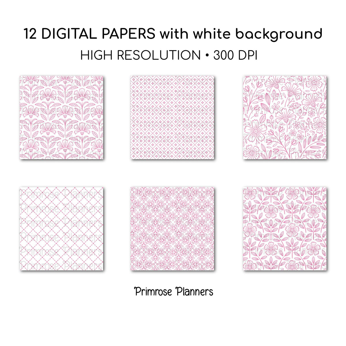 Bubblegum and White Digital Paper, Minimalist Boho Patterns, Vibrant Candy Pink Scrapbooking, Preppy Planner Print