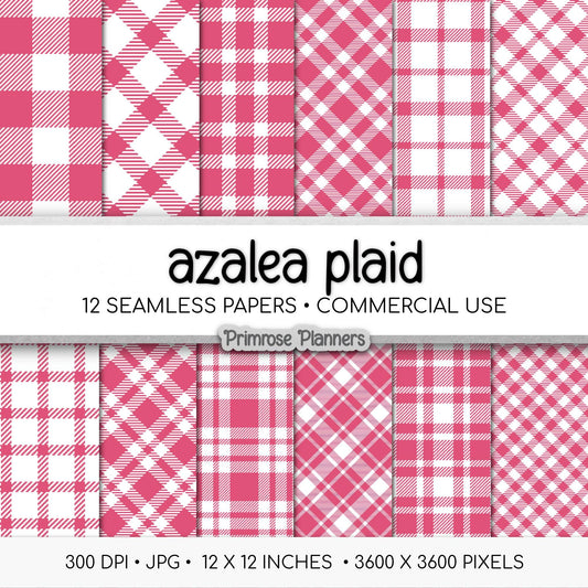 Seamless Azalea Hot Pink Plaid Digital Paper, Buffalo Check, Fuchsia Tartan Patterns, Preppy Scrapbook, Commercial Use, 300 DPI
