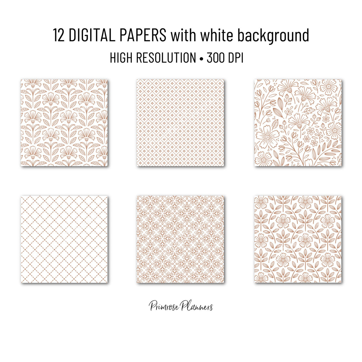 Latte and White Digital Paper, Minimalist Boho Patterns, Creamy Tan Scrapbooking, Coffee Aesthetic Planner Print