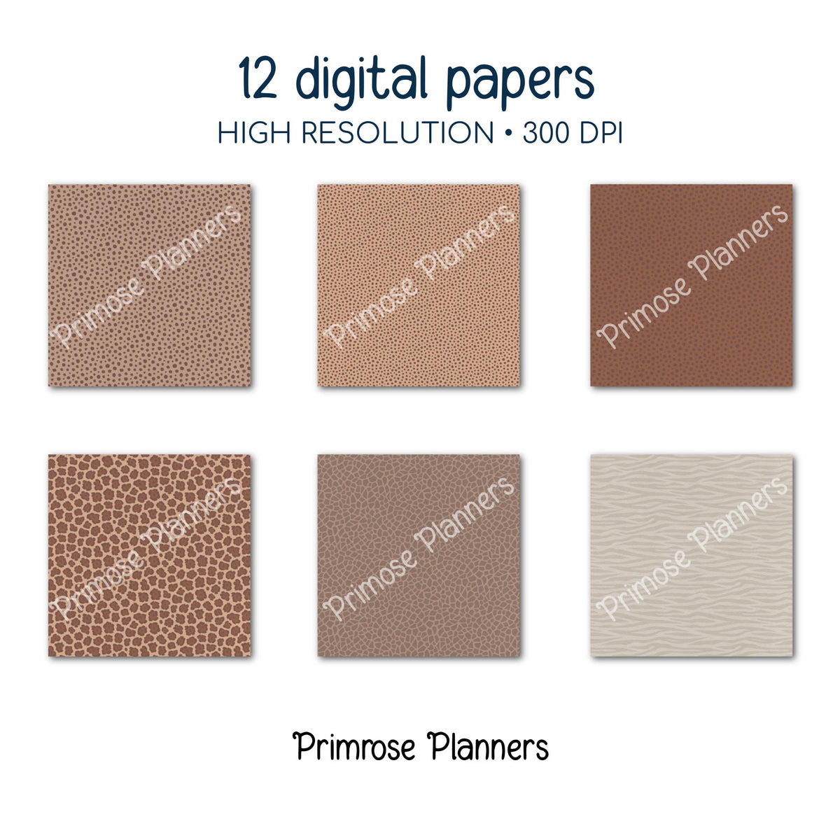 Neutral Animal Print Digital Paper | Leopard, Cheetah, Zebra & Giraffe Patterns | Beige, Taupe, Gray | Safari Nursery Scrapbook Backgrounds