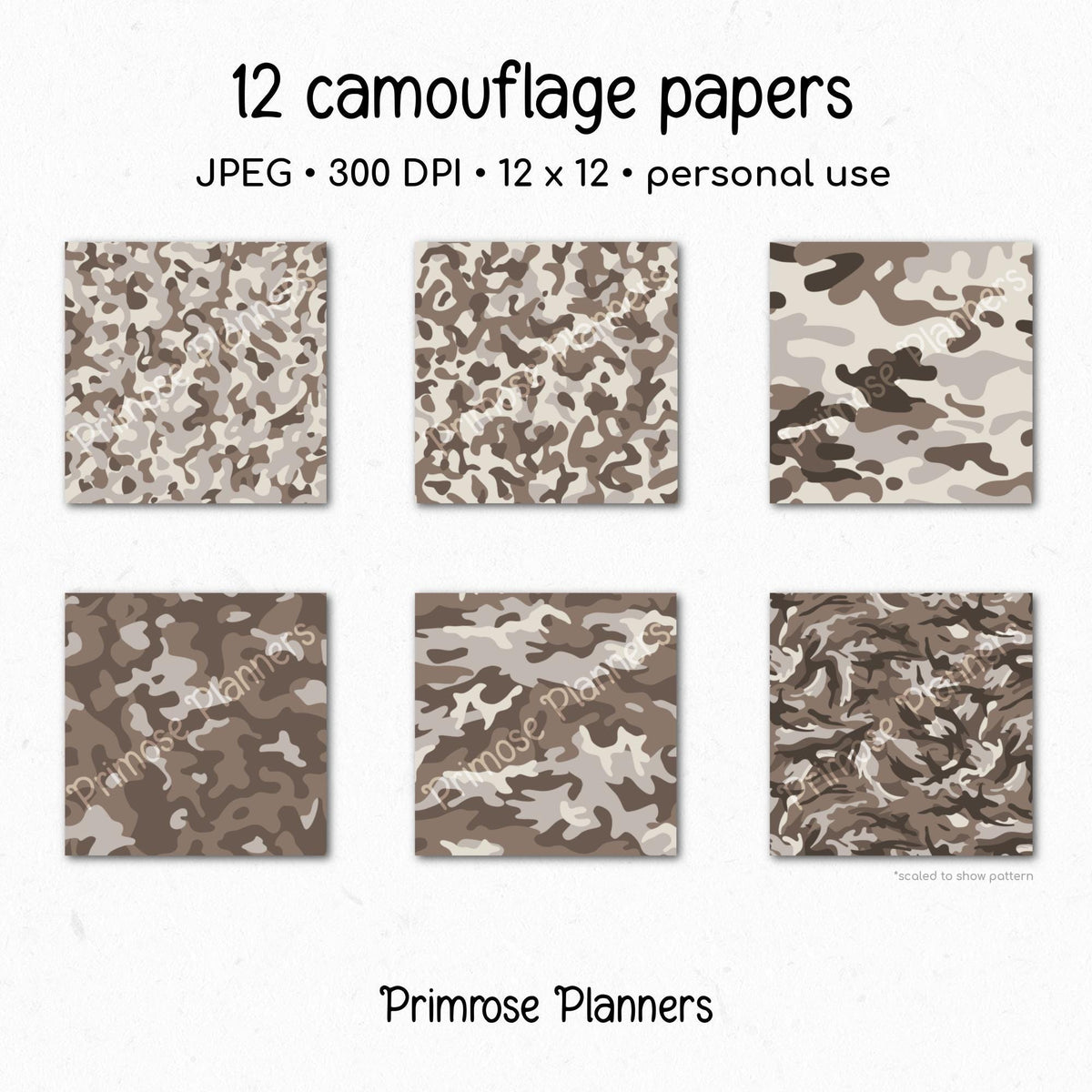 Greige Camouflage Digital Paper, Neutral Beige Gray Backgrounds (Instant Download)