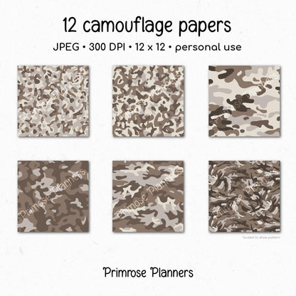 Greige Camouflage Digital Paper, Neutral Beige Gray Backgrounds (Instant Download)