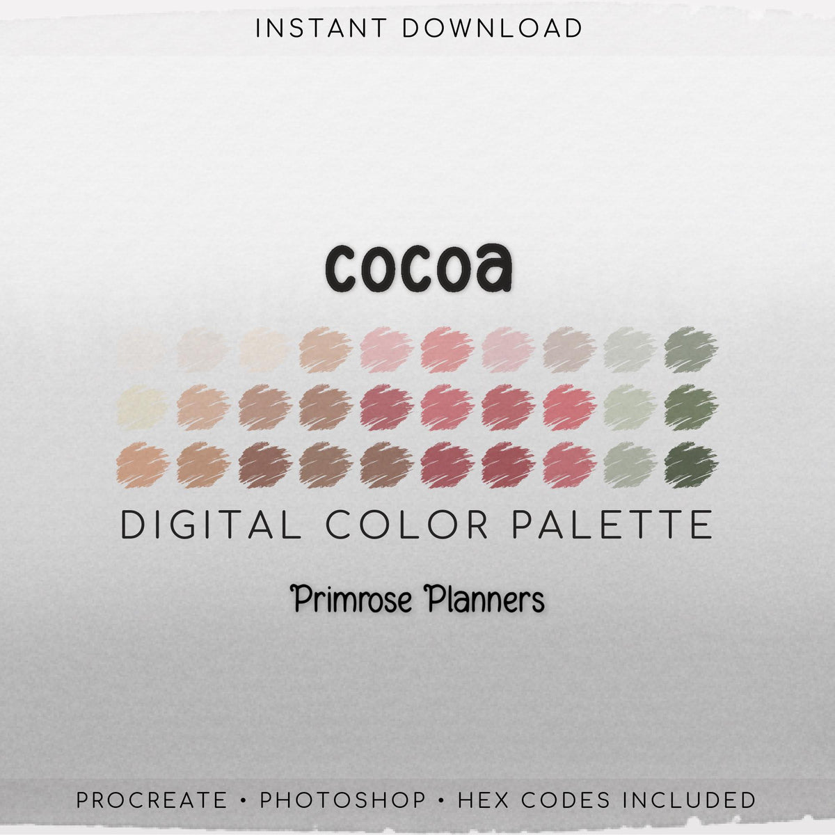 Cocoa Procreate Palette & Photoshop Swatches, Chocolate Brown Maroon Blush Pink Sage Green, Cozy Warm, Hex Codes
