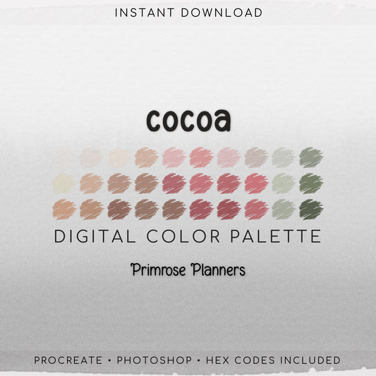 Cocoa Procreate Palette & Photoshop Swatches, Chocolate Brown Maroon Blush Pink Sage Green, Cozy Warm, Hex Codes