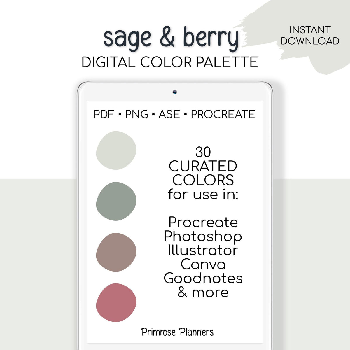 Sage and Berry Digital Color Palette - Color Chart | Goodnotes Tool | iPad Procreate | Digital Download | Color Palette | Sage, Plum, Mauve