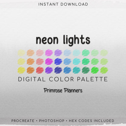 Neon Procreate Palette, 30 Vibrant Summer Color Swatches, Fluorescent Bright Aesthetic Digital Download