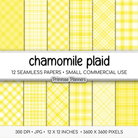 Seamless Chamomile Pale Yellow Plaid Digital Paper, Pastel Buttercream Buffalo Check, Monochrome Spring Backgrounds, Commercial Use