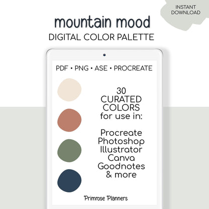 Mountain Mood Digital Color Palette - Color Chart | Goodnotes Tool | iPad Procreate | Digital Download | Forest Color Palette | HEX Codes