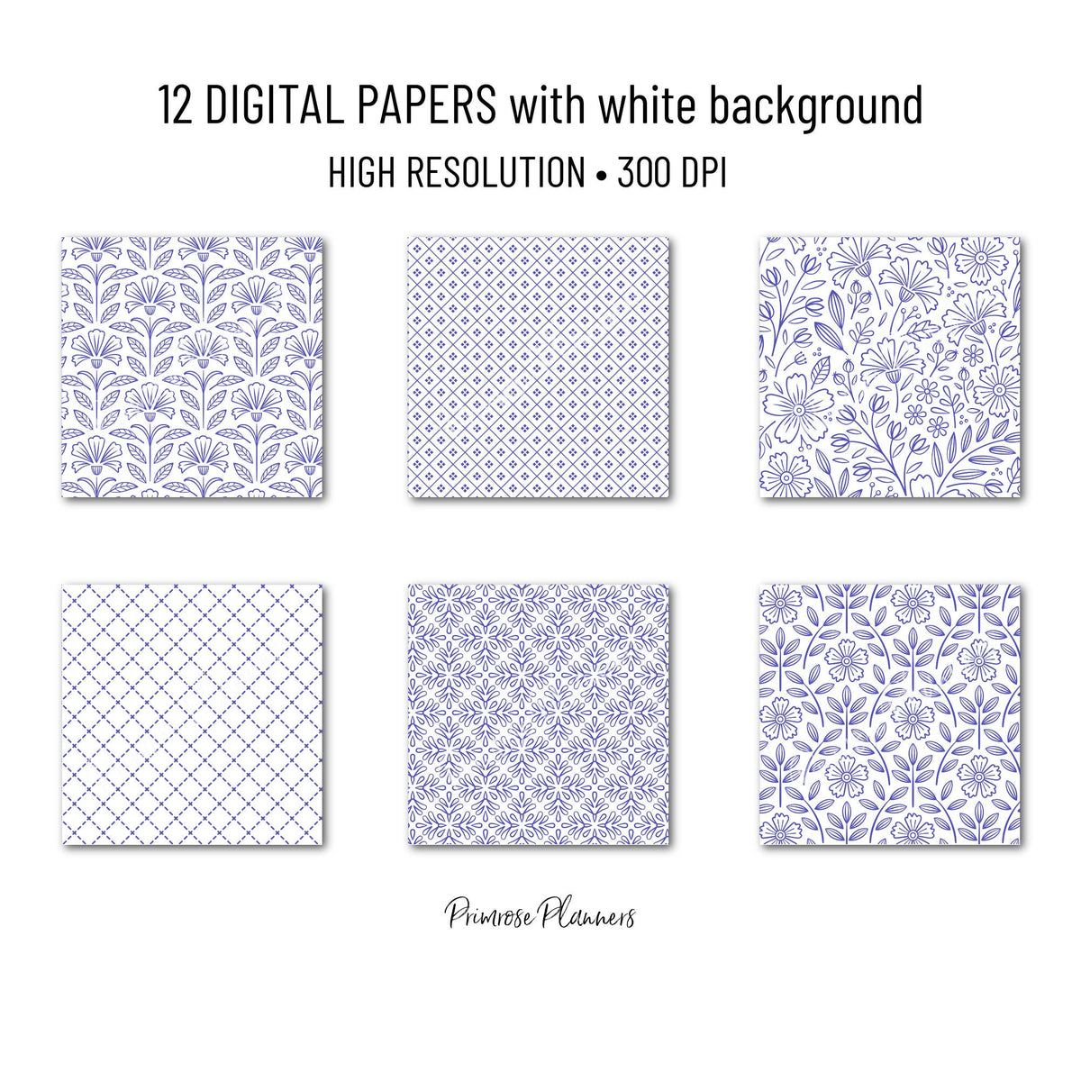 Bright Violet and White Digital Paper, Minimalist Boho Patterns, Ultra Violet Scrapbooking, Bold Planner Print