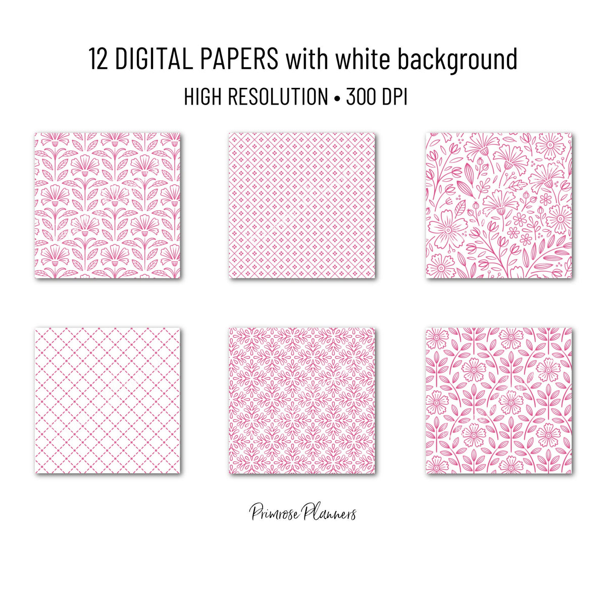 PETUNIA PINK Patterns Digital Paper Pack | Digital Striped Paper | Printable Scrapbook Paper | Instant Download | Floral, Flowers, Dots