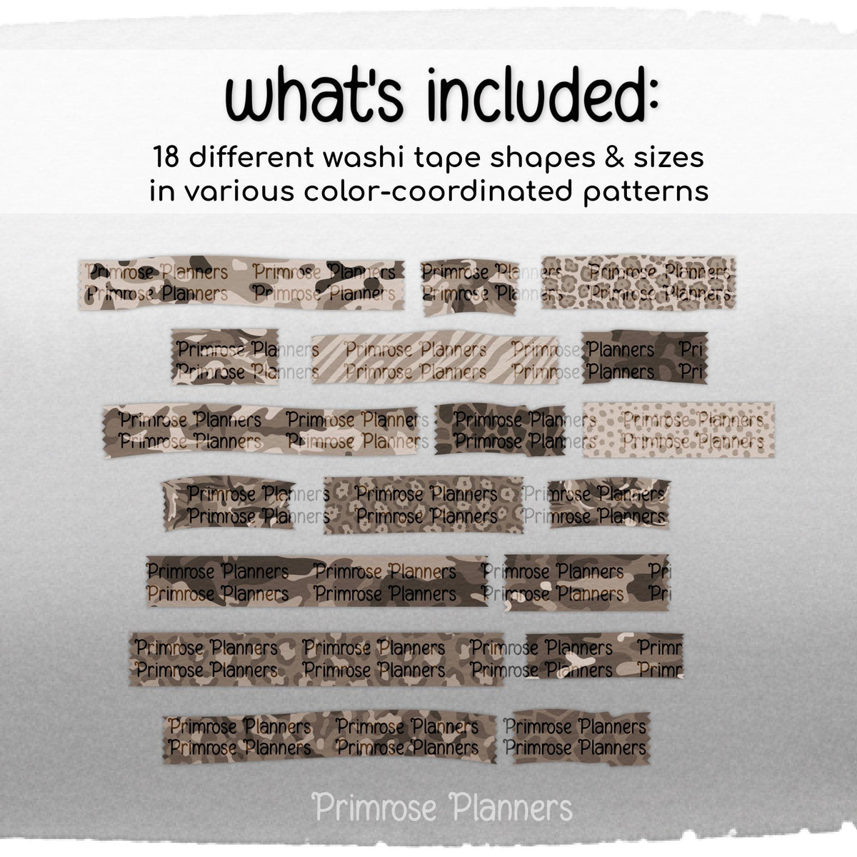 Dark Taupe Safari Animal Print & Camo Digital Washi Tape Planner Stickers