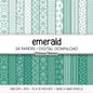 Emerald Green Digital Paper Minimal Boho | White Dainty Floral Seamless Patterns | Jewel Tone Scrapbook Pack