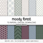 Moody Forest Digital Paper Bundle | Minimal Floral & Geometric Patterns | Mulberry, Dark Green, Dusty Blue | Scrapbook Backgrounds