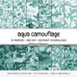 Dusty Aqua Camouflage Digital Paper Pack, Coastal Army Scrapbook Backgrounds (Instant Download)