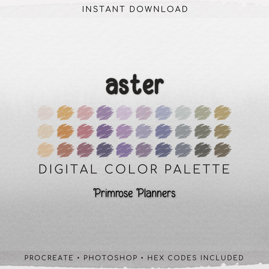 Aster Procreate Palette & Photoshop Swatches | Orange, Purple, Green | Wildflower Fall Floral | Hex Codes | Digital Art