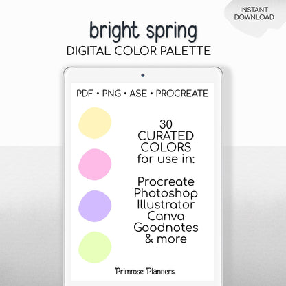 Bright Spring Procreate Palette & Photoshop Swatches, Vivid Rainbow Colors, Easter Pastel Aesthetic, Hex Codes, Digital Art Tool