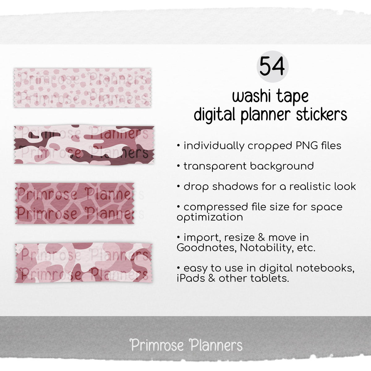Digital Washi Tape Stickers, Dusty Pink Camo, Animal Print, GoodNotes