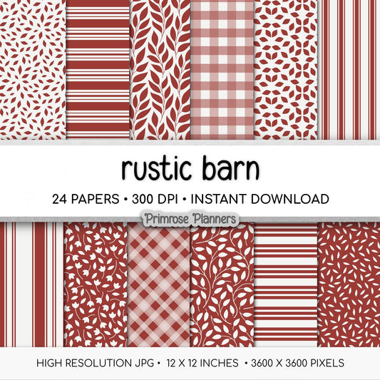 Barn Red Farmhouse Digital Paper, Cottagecore Red Backgrounds, Rustic Scrapbook Paper